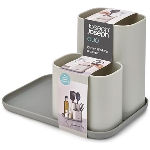 Organizzatore Da Cucina Duo Contenitore Di Conservazione Compatto Perfetto Per Utensili E Spezie Con Tre Scomparti Finitura Grigia Ideale Per Piano Di Lavoro - Foto 2
