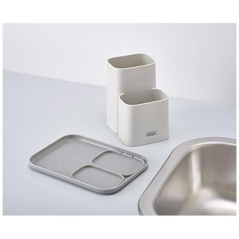 Organizzatore Da Cucina Duo Contenitore Di Conservazione Compatto Perfetto Per Utensili E Spezie Con Tre Scomparti Finitura Grigia Ideale Per Piano Di Lavoro - Foto 6