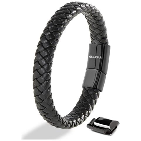 Bracciale Da Uomo In Pelle Nero 17 Cm - Foto 1