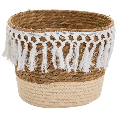 Cesto In Fibra Naturale E Cotone Bianco D28x21,5h - Foto 1
