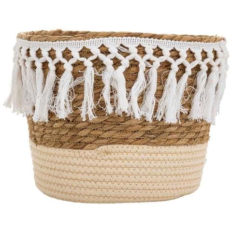 Cesto In Fibra Naturale E Cotone Bianco D28x21,5h - Foto 2