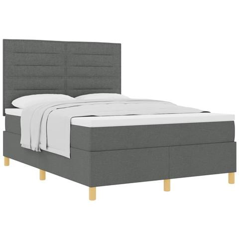 Letto a molle con materasso Grigio scuro 140 x 190 cm Tessuto - Foto 1