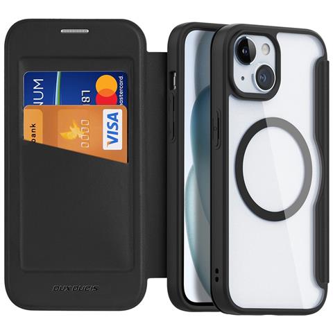 Cover con Tapa per iPhone 15 - Pelle /PU, Nero, MagSafe - Foto 2