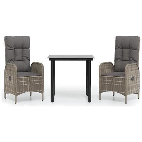 Set Salotto Giardino 3 pz con Cuscini Nero e Grigio Polyrattan - Foto 1
