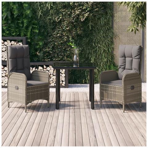 Set Salotto Giardino 3 pz con Cuscini Nero e Grigio Polyrattan - Foto 2
