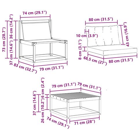 Set di divani da esterno 9 pcs Bianco e Crema 79 x 79 x 37 cm - Foto 9