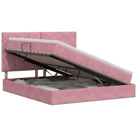 Letto con contenitore e materasso Rosa 160 x 200 cm Velluto - Foto 1
