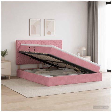 Letto con contenitore e materasso Rosa 160 x 200 cm Velluto - Foto 2