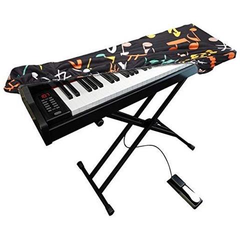 Elettronico Della Tastiera Di Piano Di Copertura Copertura Elastico Spandex Antipolvere Con Regolabile Chiusura Cavo Elastico Per Tastiera Elettronica Musica Simbolo Della Stampante Su Nero Vestito Per 6188 Keys - Foto 2