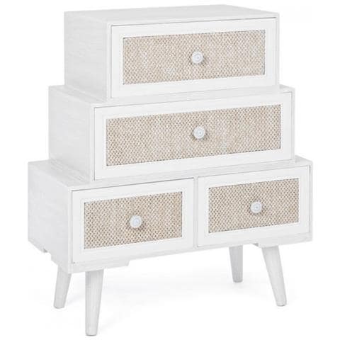 Cassettiera Da Soggiorno In Mdf Quattro Cassetti Bianca Montiel 60x30,5x H70,5 Cm - Foto 1