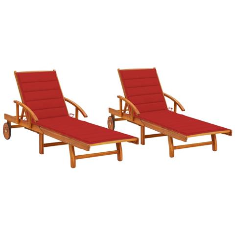 Sdraio 2 pz con Cuscini in Legno Massello di Acacia - Foto 1