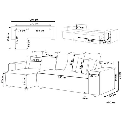 Divano Letto Angolare 3 Posti Luspa Velluto A Coste Beige Chiaro Con Contenitore Lato Destro - Foto 2