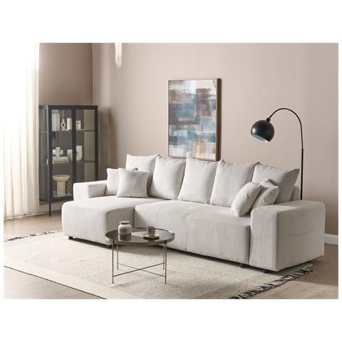 Divano Letto Angolare 3 Posti Luspa Velluto A Coste Beige Chiaro Con Contenitore Lato Destro - Foto 1