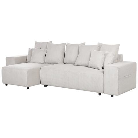 Divano Letto Angolare 3 Posti Luspa Velluto A Coste Beige Chiaro Con Contenitore Lato Destro - Foto 7