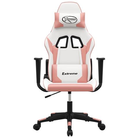 Sedia Da Gaming Massaggiante Bianco E Rosa In Similpelle - Foto 3