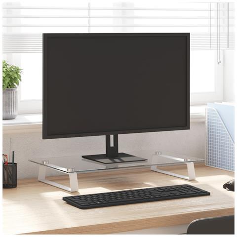 Supporto Per Monitor Bianco 60x35x8cm Vetro Temperato E Metallo - Foto 1