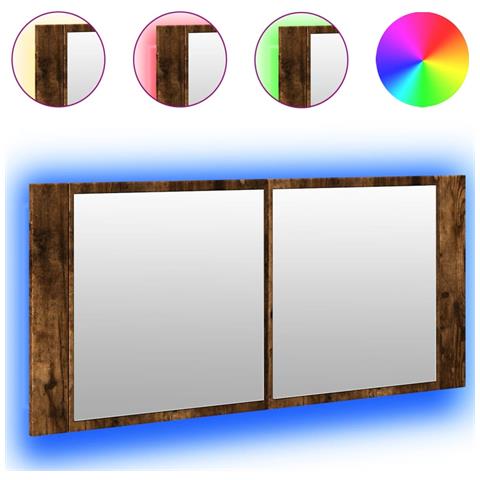 Armadietto A Specchio Con Led Rovere Fumo 100x12x45 Cm - Foto 2