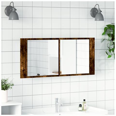 Armadietto A Specchio Con Led Rovere Fumo 100x12x45 Cm - Foto 3