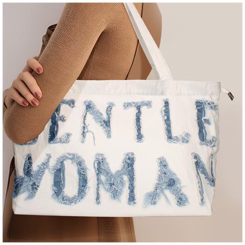 Borsa Tote Bag Gentle Woman In Jeans, Bianco - Foto 2