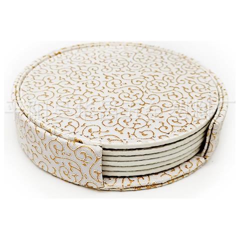 Sottobicchieri Rotondi In Pelle Pu Con Supporto, Confezione Da 6 White - Foto 1