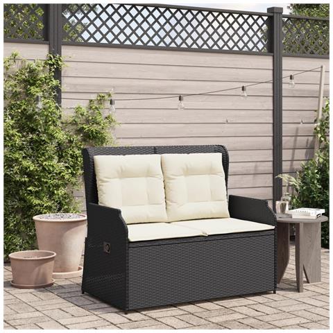 Panca Reclinabile Da Giardino Con Cuscini Nera In Polyrattan - Foto 3