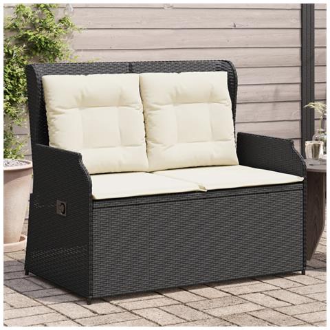 Panca Reclinabile Da Giardino Con Cuscini Nera In Polyrattan - Foto 1