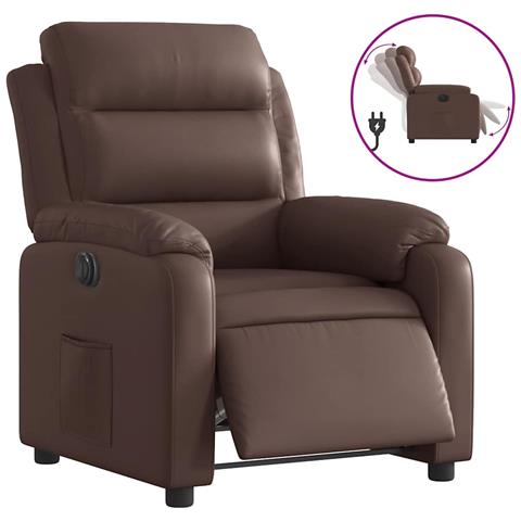 Poltrona Reclinabile Elettrica Marrone In Similpelle - Foto 2