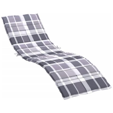 Cuscino Per Lettino A Quadri Grigi 200x60x3 Cm Tessuto Oxford - Foto 1