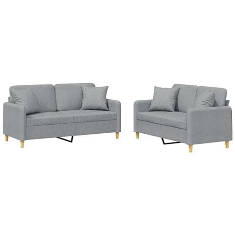 Set Divani 2 pz con Cuscini Grigio Chiaro in Tessuto - Foto 1