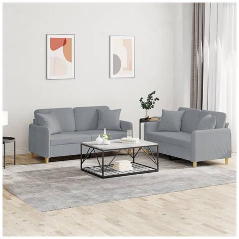Set Divani 2 pz con Cuscini Grigio Chiaro in Tessuto - Foto 2