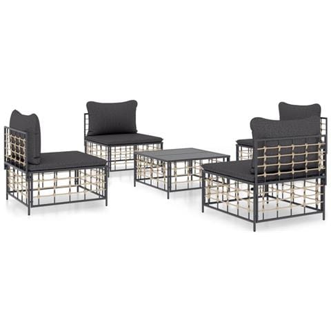 Set Divani da Giardino 5 pz con Cuscini Antracite in Polyrattan - Foto 1