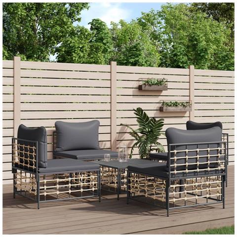 Set Divani da Giardino 5 pz con Cuscini Antracite in Polyrattan - Foto 2