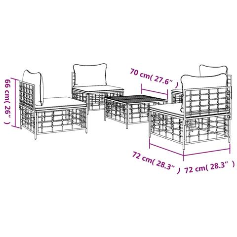 Set Divani da Giardino 5 pz con Cuscini Antracite in Polyrattan - Foto 8