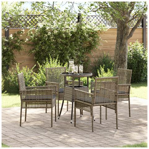 Set da Pranzo da Giardino 5 Pezzi Grigio Polyrattan - Foto 2