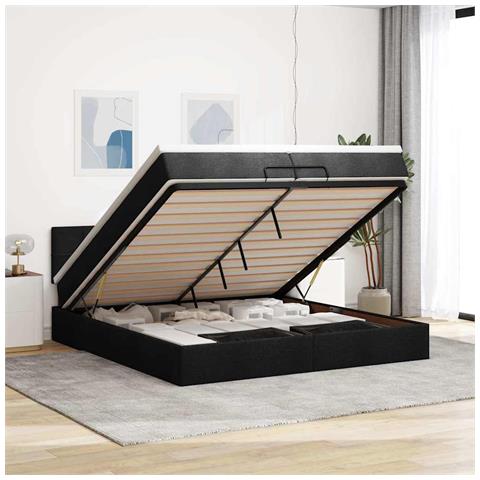 Struttura Letto Pouf con Materassi Nero 200x200 cm in Tessuto - Foto 2