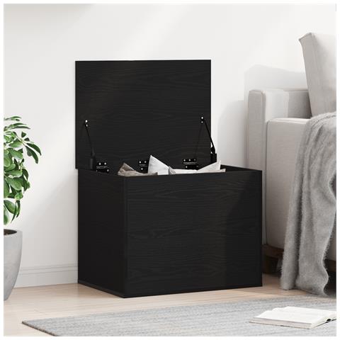 Scatola di Stoccaggio  con Coperchio Nero Rovere 60x42x46 cm Legno Ingegnerizzato - Foto 2