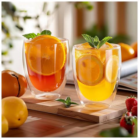 Set Di 2 Bicchieri Per Bevande A Doppia Parete Da 350 Ml In Vetro Borosilicato, Trasparente - Foto 2