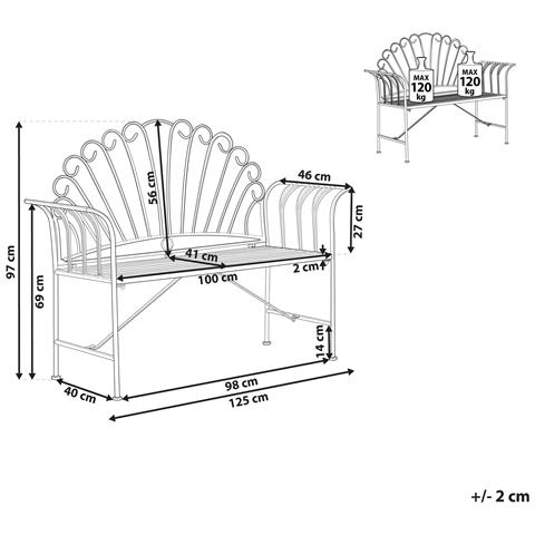 Panchina Da Giardino Cavinia 125 Cm Metallo Azzurro - Foto 7