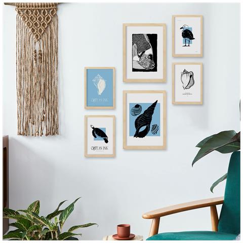 Set Di 6 Stampe Stampe Artistiche Di Conchiglie In Inchiostro Nero Raffiguranti Mare E Oceano Per L'interior Design A3 & A4 Senza Cornice - Foto 5