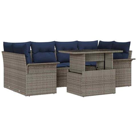 Set Divano da Giardino con cuscino 7 pcs Grigio polyrattan - Foto 1
