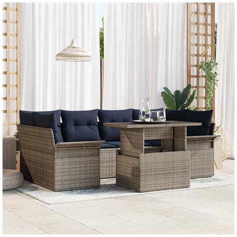 Set Divano da Giardino con cuscino 7 pcs Grigio polyrattan - Foto 2