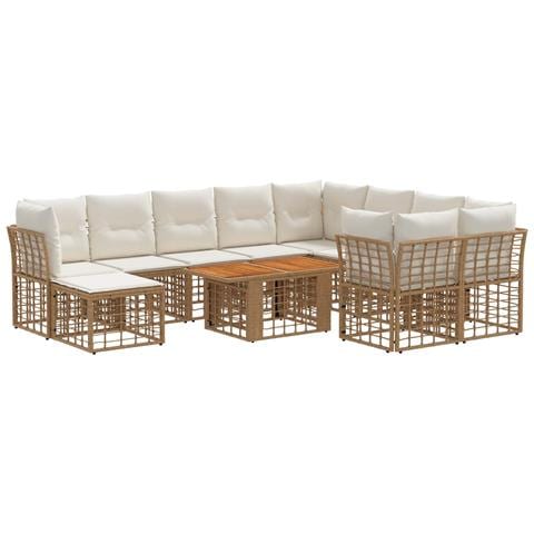 Set Divano da Giardino 11 pz Naturale e Bianco Crema polyrattan - Foto 1