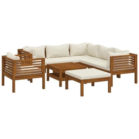 Set Divani Da Giardino 8 Pz Con Cuscini Crema In Legno Acacia - Foto 1