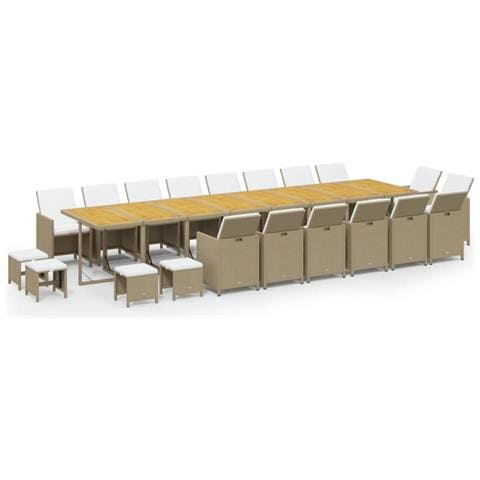 Set Da Pranzo Per Giardino 21pz Con Cuscini In Polyrattan Beige - Foto 1