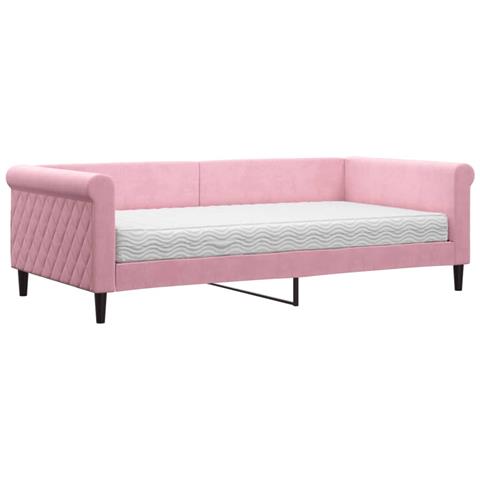 Divano Letto Con Materasso Rosa 100x200 Cm In Velluto - Foto 1