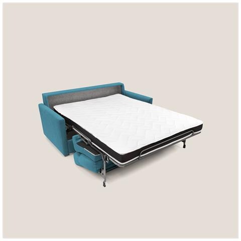 Margot Divano letto matrimoniale con schienale morbido alto in tessuto T02 156 cm (mat. 120x197) azzurro - Foto 2