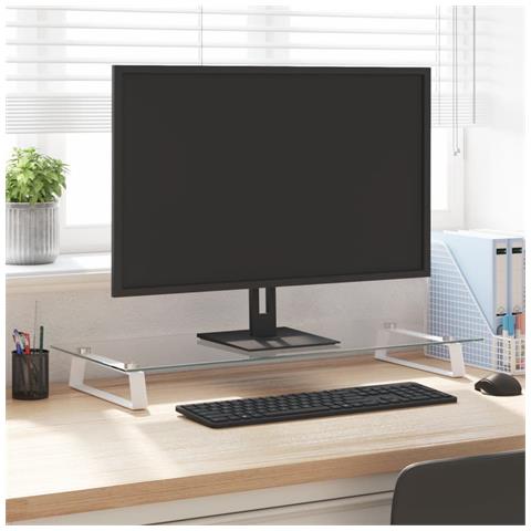 Supporto per Monitor Bianco 80x35x8cm Vetro Temperato e Metallo - Foto 1