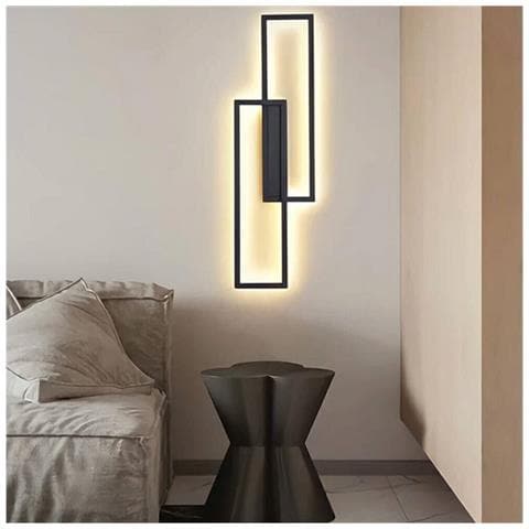 Applique Led Luce Bianca Calda Naturale Lampada Da Parete Rettangolare 32 W Nero - Foto 2