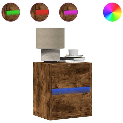Comodino A Parete Con Luci Led Rovere Fumo - Foto 2