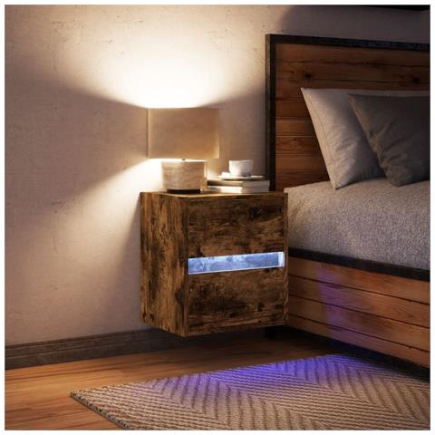 Comodino A Parete Con Luci Led Rovere Fumo - Foto 3